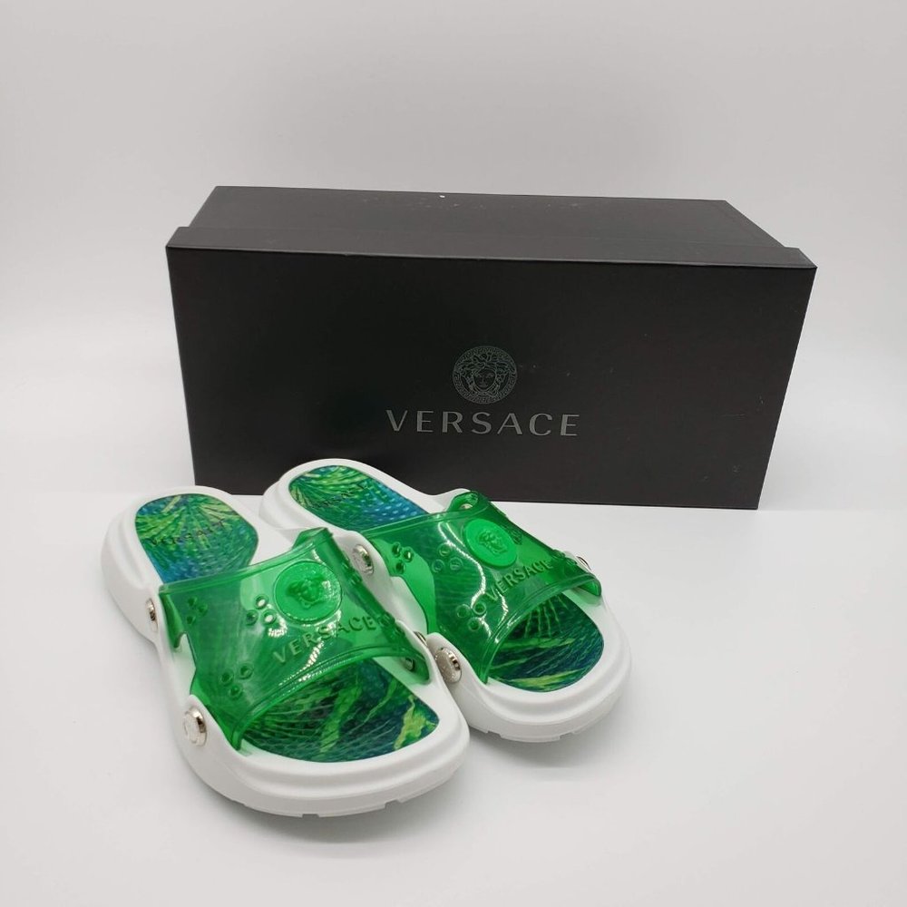 Versace Women's DST348F Clear Transparent Slides with Logo - Picture 8 of 10